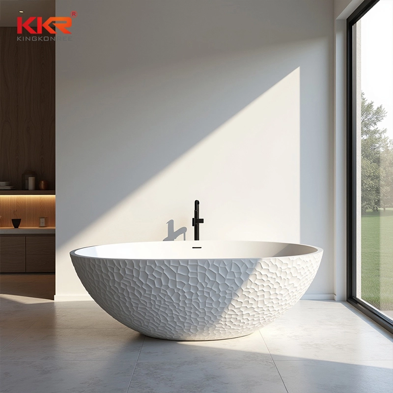 Modern Diamond Texture Solid Surface Freestanding Bathtub KKR-B127 1