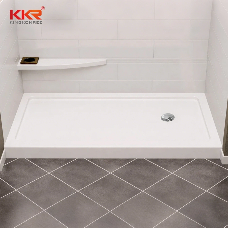Cultured Marble Shower Pan Durable Solid Surface Shower Base with Non-Slip Floor Custom Sizes Available 1