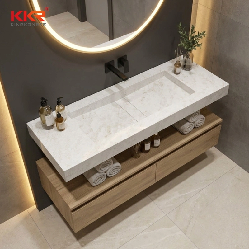 Marble Vein Integrated Bathroom Basin Seamless Countertop Washbasin for Modern Hotels & Villas KKR-M8976 1