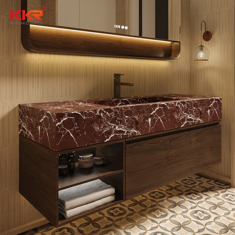 Luxury Floating Marble Bathroom Vanity with Integrated Sink & LED Mirror Cabinet 1