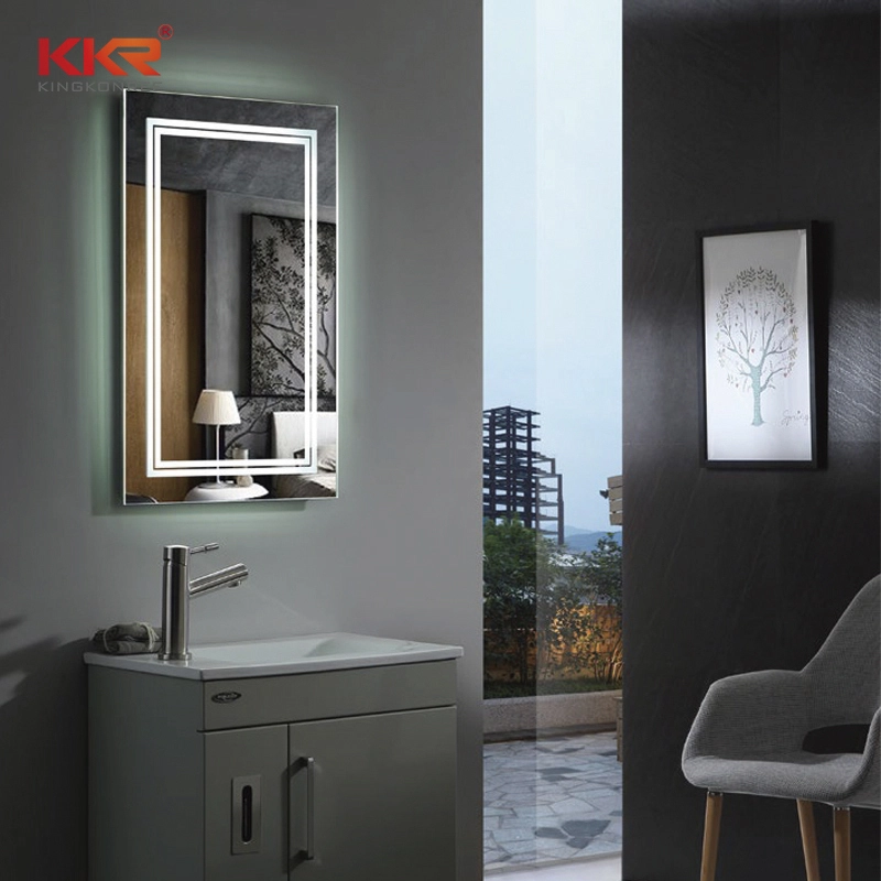 Moderne LED-badkamerspiegel met dubbele ringverlichting, optionele anti-condensfunctie, aanraakbediening, wandmontage, model KKR-8025 1
