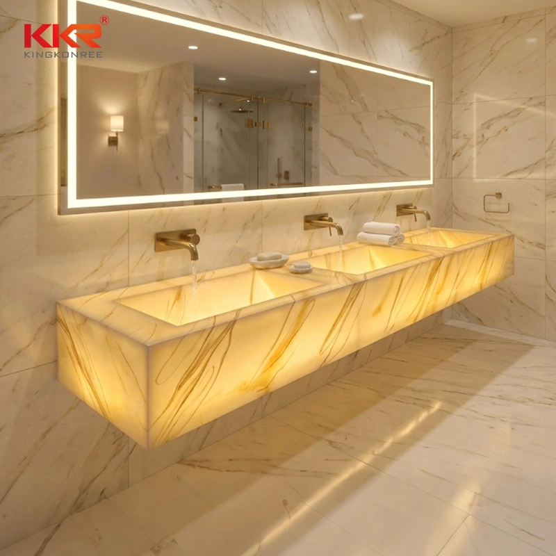Lavabo de superficie sólida translúcido KKR con iluminación integrada. Lavabo de baño de lujo retroiluminado para hoteles y villas. 1