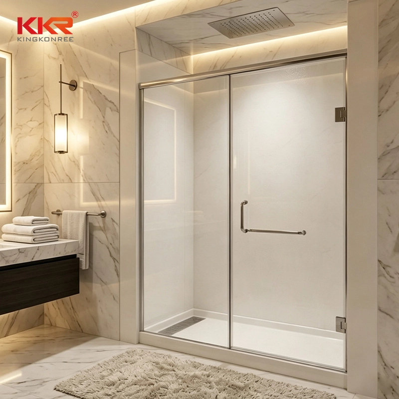 Shower Walls & Surrounds with Shower Door Custom Solid Surface Shower System for Hotels & Commercial Projects KKR 1
