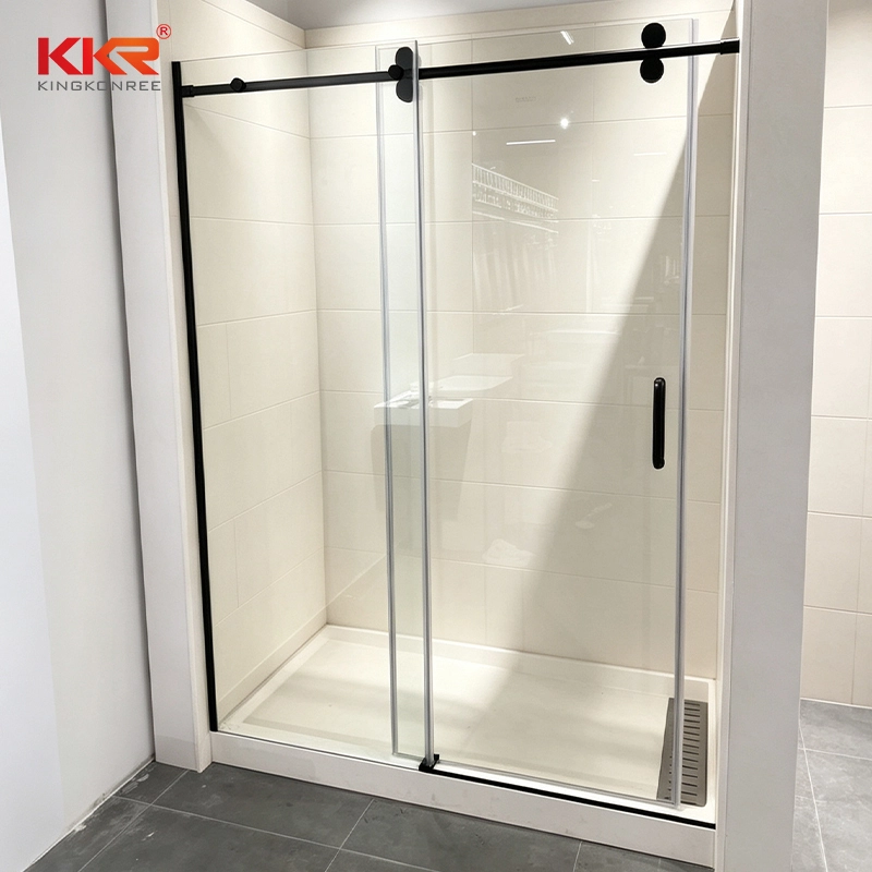 Porte de douche coulissante en verre avec quincaillerie noire, cabine de douche sans cadre pour hôtels et salles de bains résidentielles KKR 1