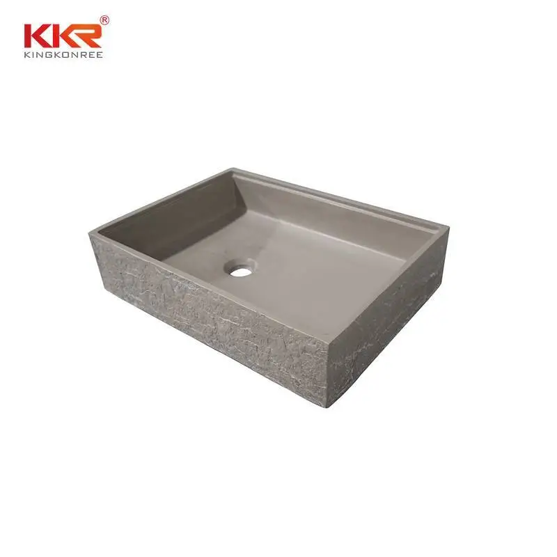Surface solide rectangulaire en grain d'écorce gris ciment au-dessus de la vasque à poser KKR-1160 1