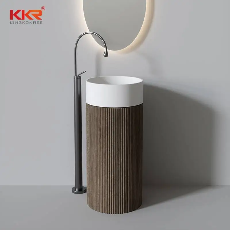 Lavabo autoportant sur pied blanc cassé avec base en bois Lavabo autoportant KKR-1386 1