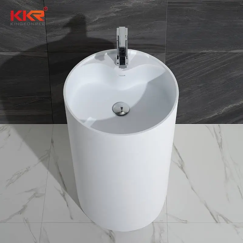 Lavabo da bagno su piedistallo in pietra di superficie solida dal design moderno KKR con supporto KKR-1380 1