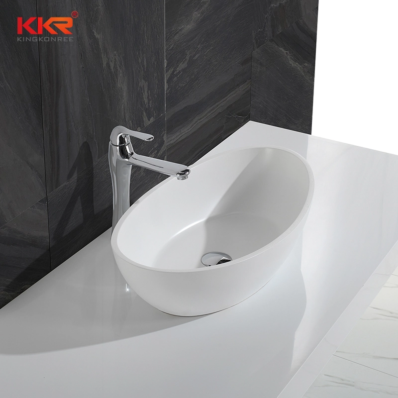 Superficie solida acrilica in marmo bianco sopra il lavabo da appoggio KKR-1307 1