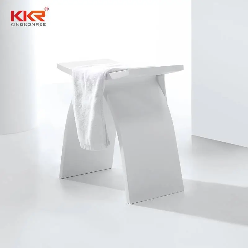 Tabouret de salle de bain à surface solide en acrylique blanc Tabouret de douche en pierre KKR-Stool-A 1