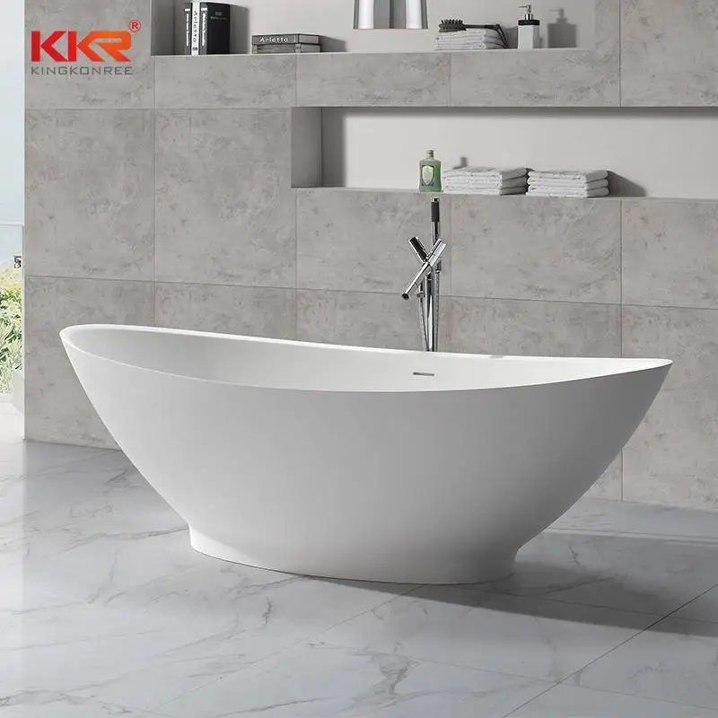 Vasca da bagno freestanding in Solid Surface acrilico polimarmo bianco di grandi dimensioni KKR-B051 1
