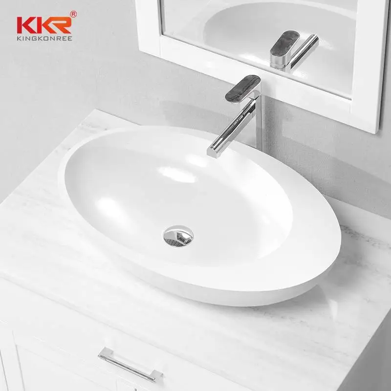 Lavabo da appoggio in superficie solida acrilica in pietra di resina a forma di uovo KKR-1055 1