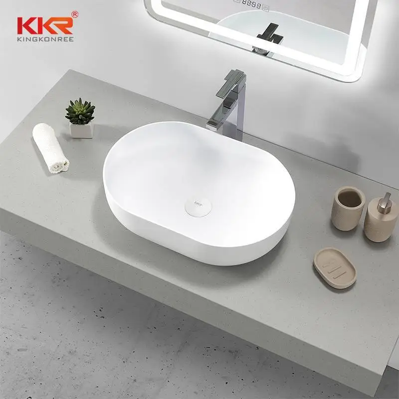 Lavabo da appoggio in superficie solida acrilica in marmo artificiale con bordo sottile KKR-1151 1