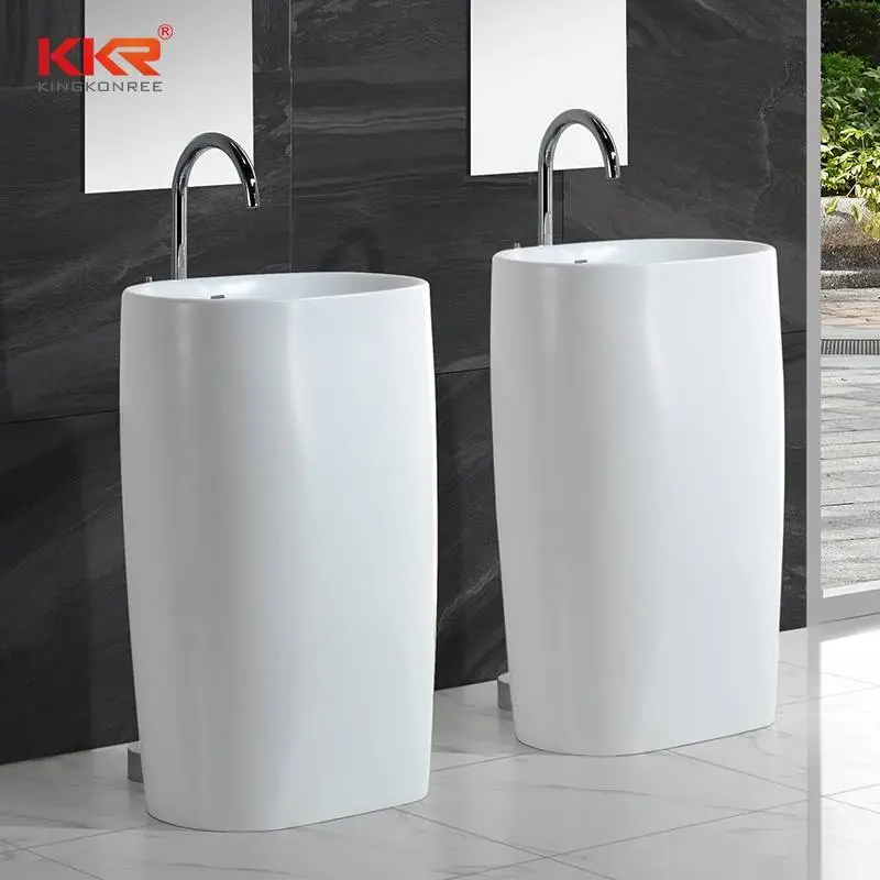 Lavabo freestanding in superficie solida acrilica in marmo bianco di design italiano di alta qualità KKR-1385 1