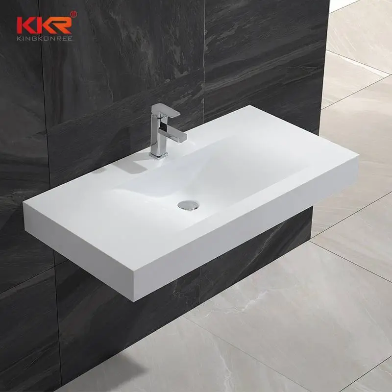 Bassin suspendu mural en pierre artificielle en marbre blanc de longueur 1000 mm KKR-1376 1