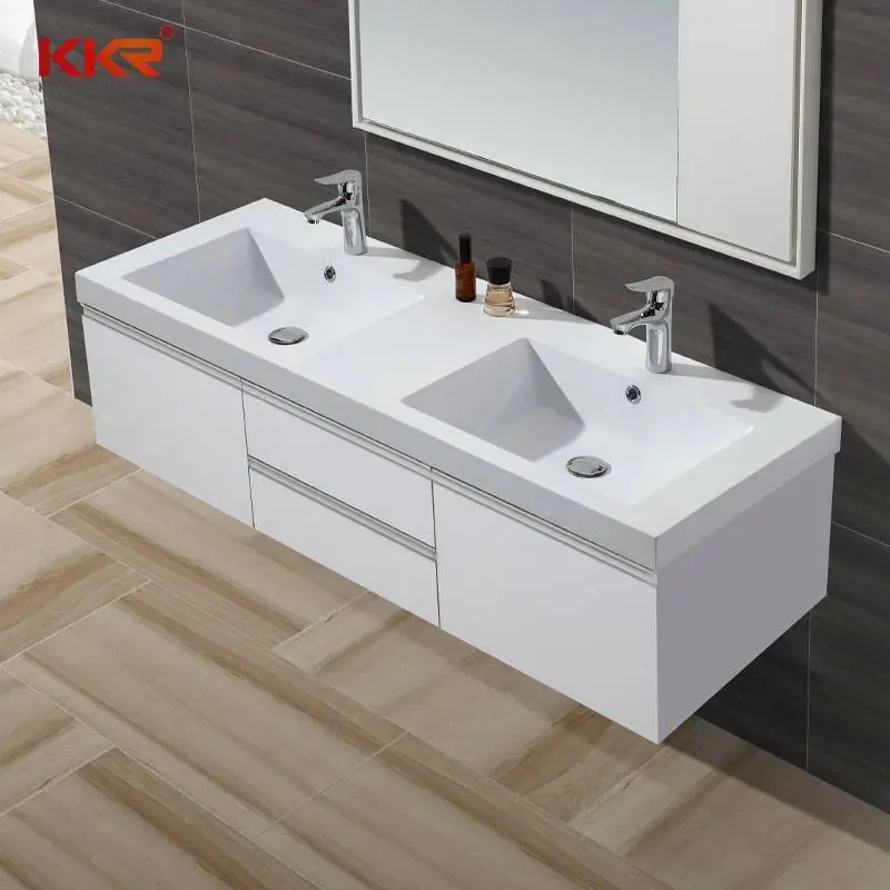 Lavabo per mobile in superficie solida di lunghezza 140 cm con doppi lavandini KKR-1201 1