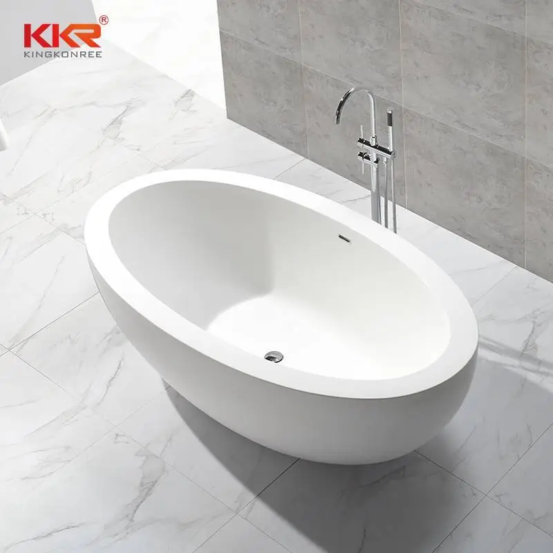 Large Size Bathroom Freestanding Oval Artificial Stone Solid Surface Bathtub KKR-B048 1