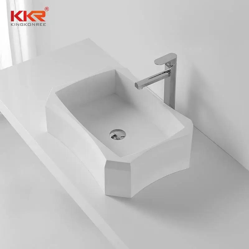 Superficie solida acrilica in marmo bianco a forma di diamante rettangolare sopra il lavabo KKR-1318 1