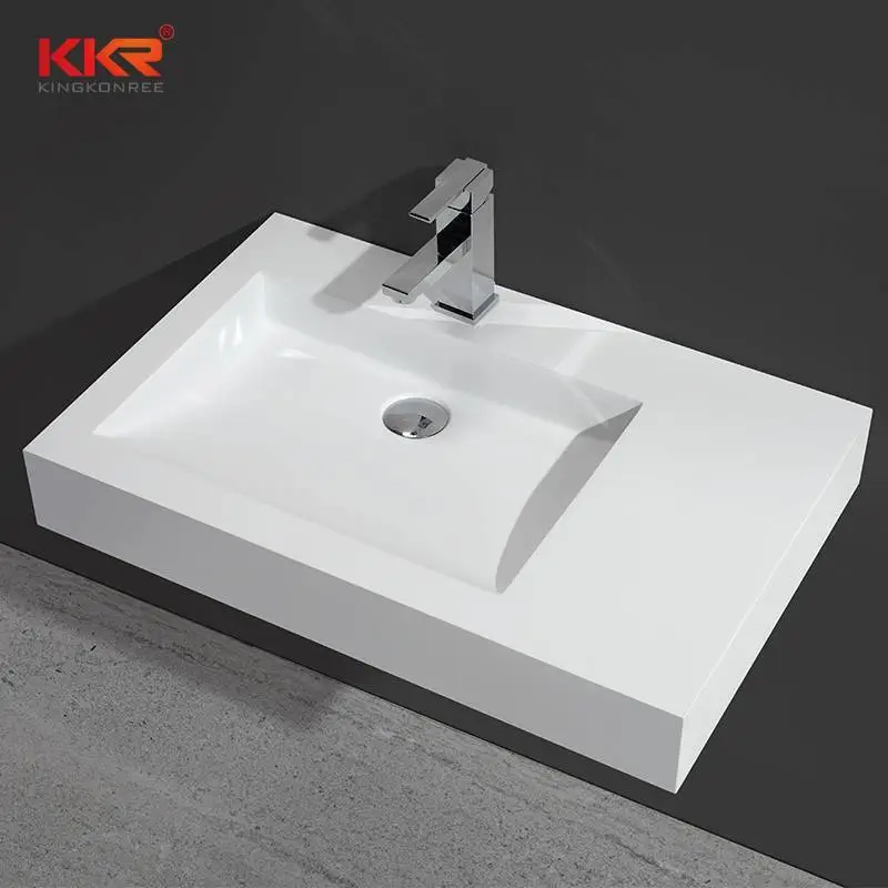 Lavabo sospeso a parete in pietra acrilica con superficie solida bianca di lunghezza KKR-1340 1