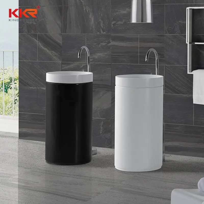 Lavabo freestanding in pietra acrilica Solid Surface bianco e nero KKR-1397 1