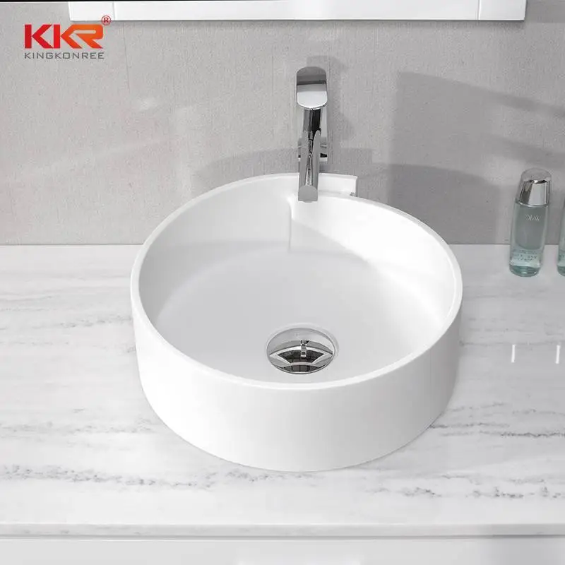 Lavabo da appoggio soprapiano in solida superficie acrilica bianca dal design elegante KKR-1051 1