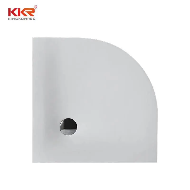 Bandeja de chuveiro de superfície sólida acrílica de mármore branco de um quarto de círculo KKR-T008 1