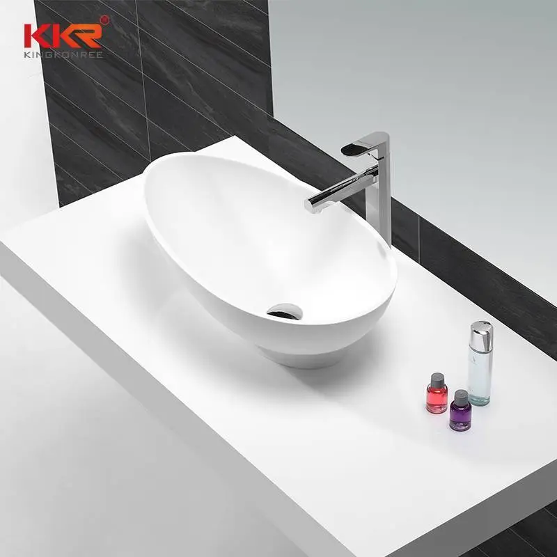 Lavabo a superficie solida bianco a forma di uovo per vendite calde KKR-1505 1