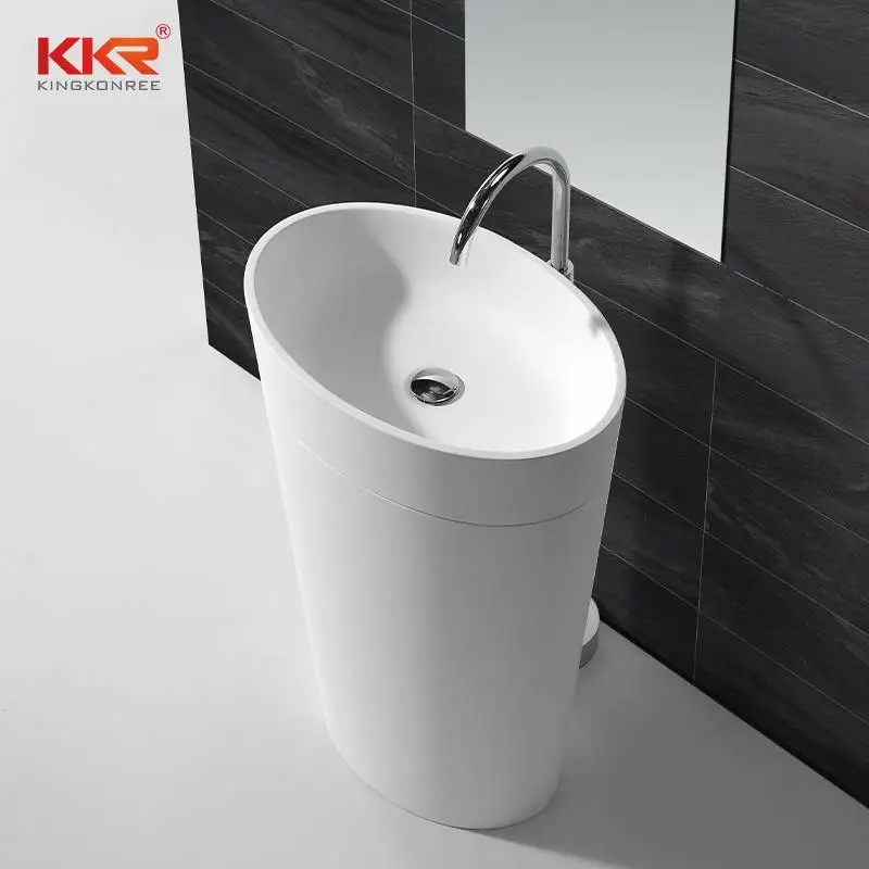 Lavabo freestanding per bagno in superficie solida bianca di forma ovale KKR-1587 1