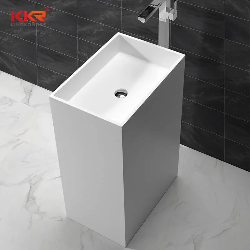 Lavabo freestanding in superficie solida in marmo bianco rettangolare di altezza 900 mm KKR-1590 1