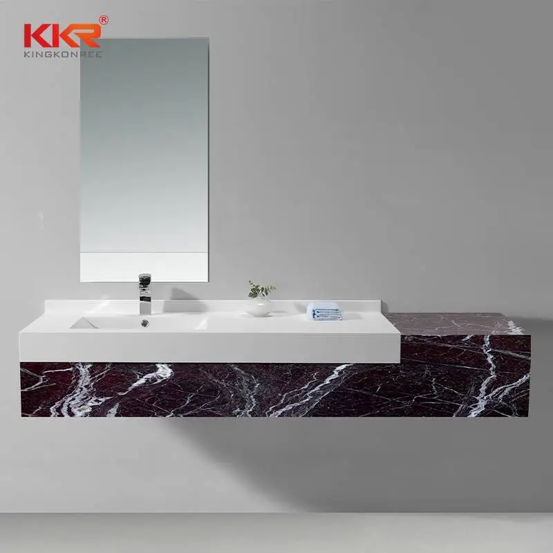 Witte acrylstenen wastafel met massieve oppervlakte en matte of glanzende afwerking KKR-1342 1