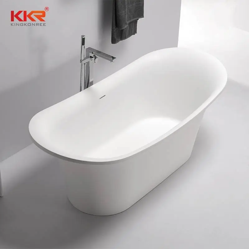 Elegant White Acrylic Solid Surface Freestanding Soaking Bathtub KKR-B082 1