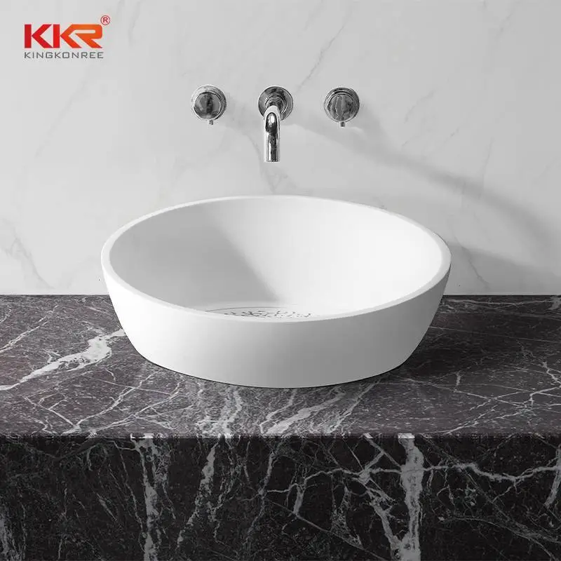Lavabo de salle de bains en marbre artificiel blanc moderne personnalisé KKR-1514 1