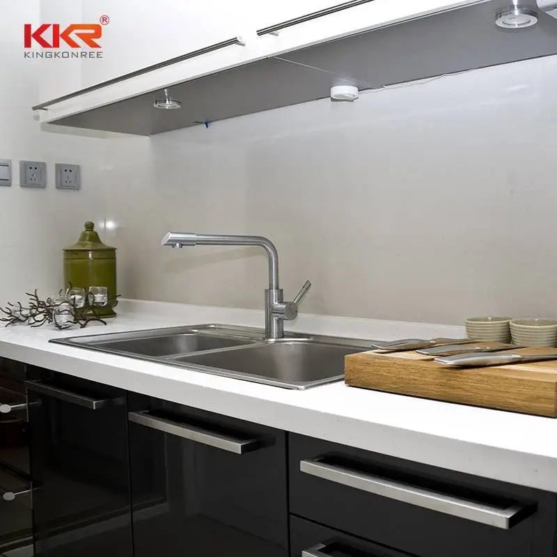 Encimera de cocina de piedra artificial personalizada con diseño de mármol blanco de piedra artificial KKR 1