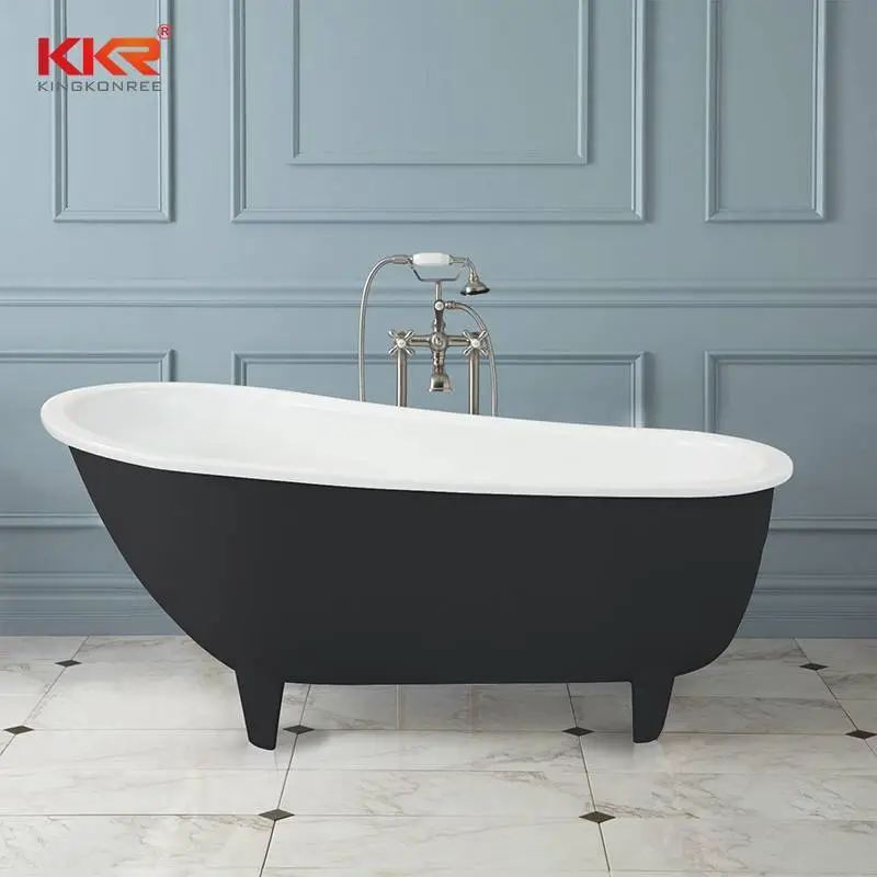 Hot selling white & Black solid surface retro bathtub with clawfoot KKR-B095 1