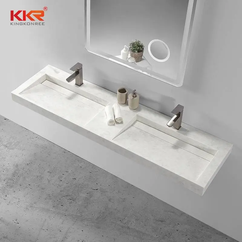 Lavabo sospeso a parete con doppio lavabo dal design di lusso in colore marmo 1