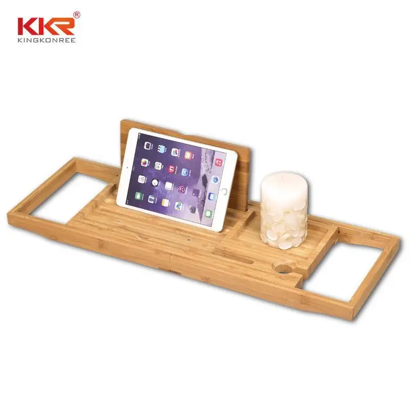 Bamboo Bathtub Frame Retractable Bath Caddy Tray 1