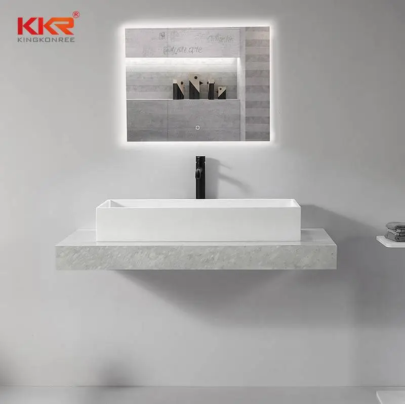 Lavatório retangular de superfície sólida em mármore branco KKR-1114 1