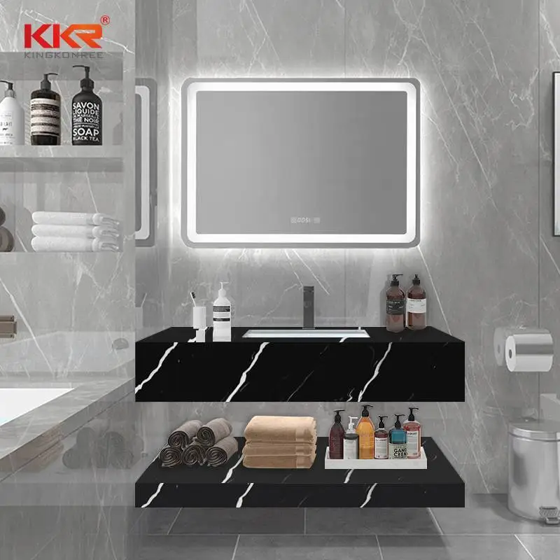 Negro & Lavabo de piedra de superficie sólida con diseño de mármol con textura blanca KKR-M8832 1