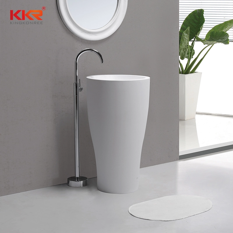Hot Sales White Marble Solid Surface Resin Stone Freestanding Wash Basin KKR-1902 1