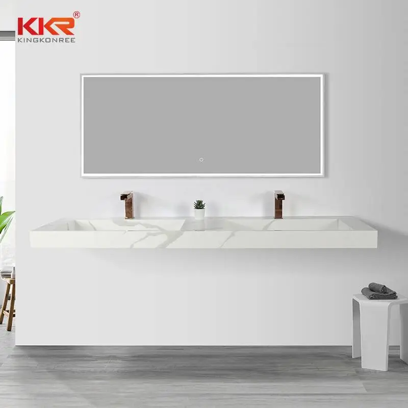 Modern Double Sink Bathroom Solid Surface Sink Artificial Stone Wall Hung Cabinet Basin KKR-M069 1