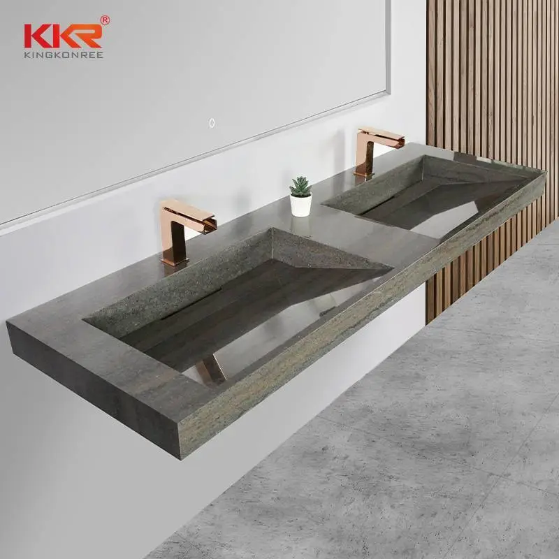 Pierre artificielle d'aspect marbre, Surface solide, salle de bains, Double lavabo mural KKR-M8873 1