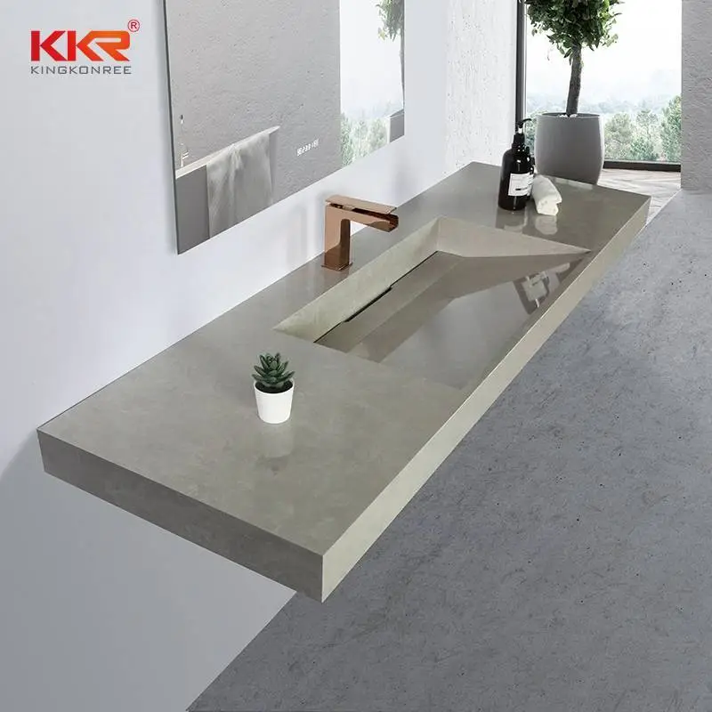Lavabo in pietra color cemento scuro Lavabo in pietra in superficie solida Lavabo sospeso per bagno KKR-M8861 1