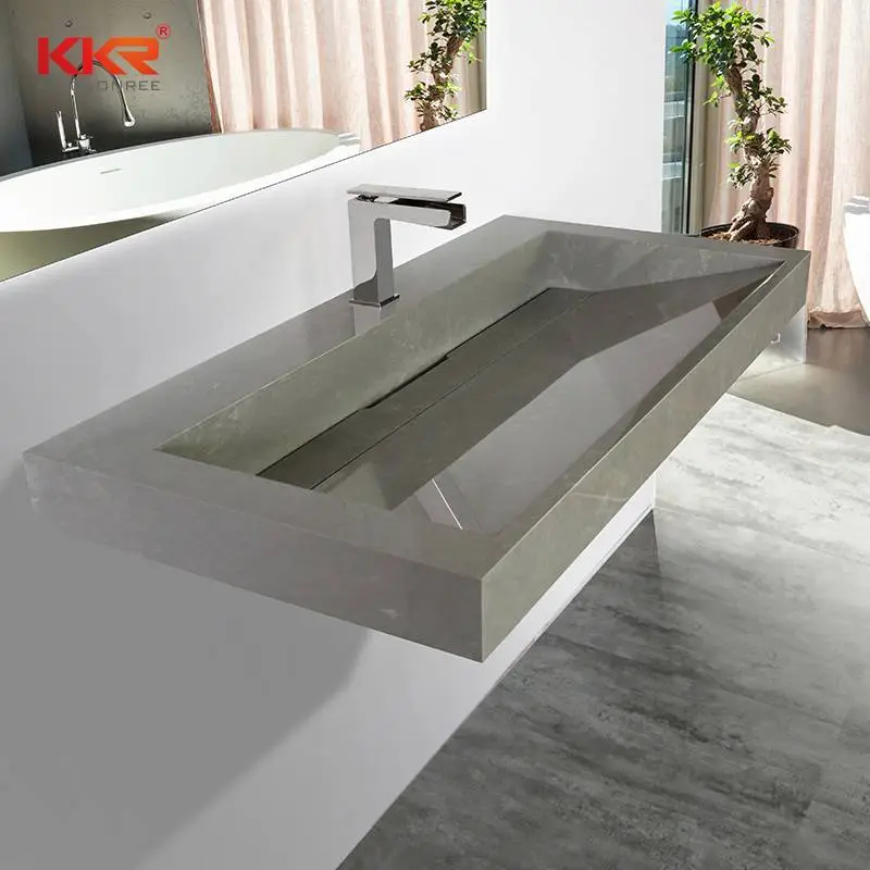 Fabricated Solid Surface Bathroom Vanity Sinks With Single or Double Sink Bowls KKR-M5807 1