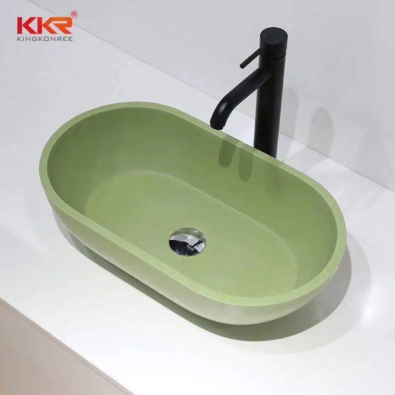 KKR تصميم ملون بيضاوي الشكل فوق حوض الحمام كونترتوب حوض غسيل حجري ذو سطح صلب KKR-1312 1