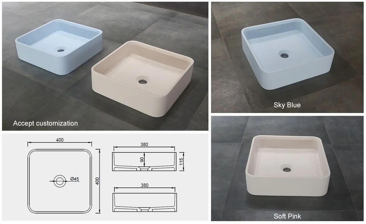 KingKonree white square above counter bathroom sink cheap sample for restaurant 4