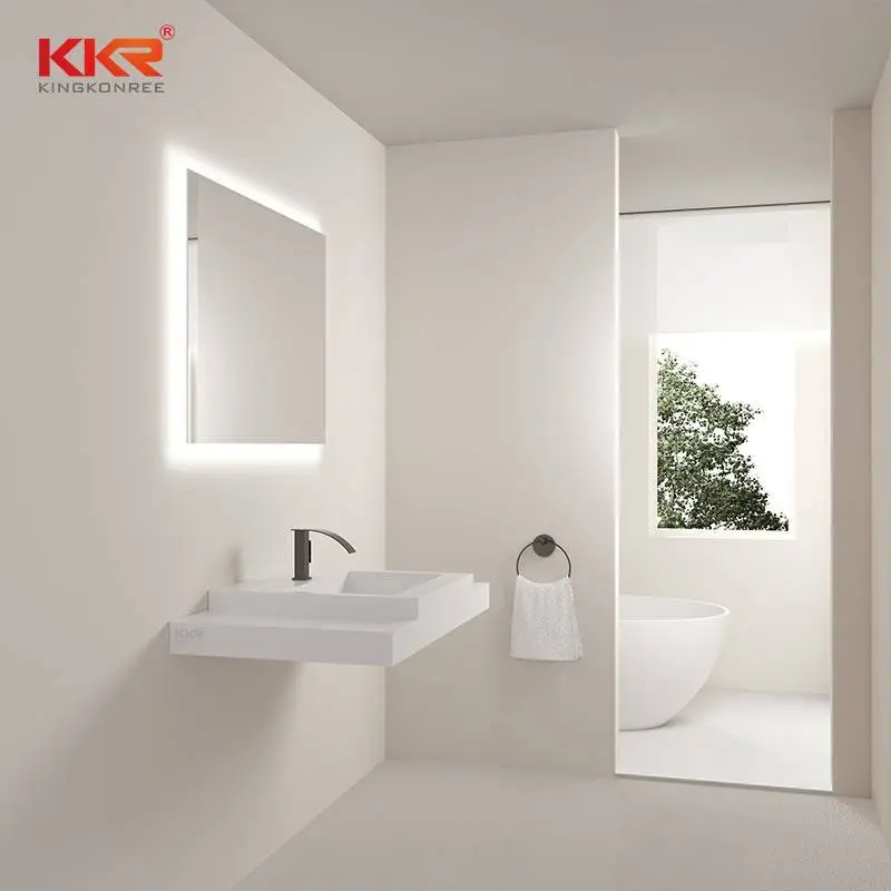 Bacia de bancada elegante de superfície sólida com toque geométrico KKR-1815 1