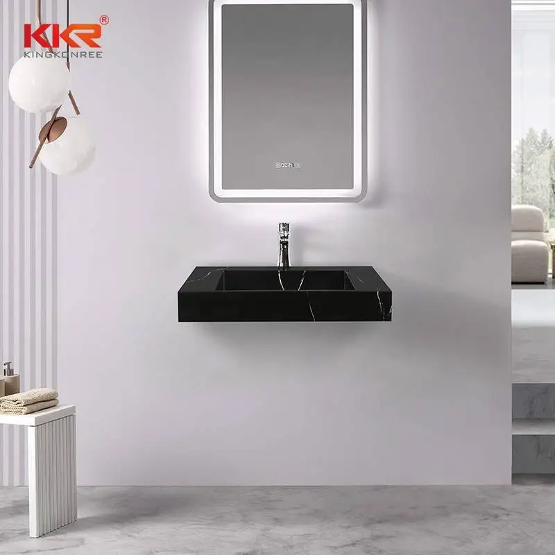 KKR wastafel met zwart marmerpatroon, wandhangende wastafels, wastafel KKR-M8858-B 1