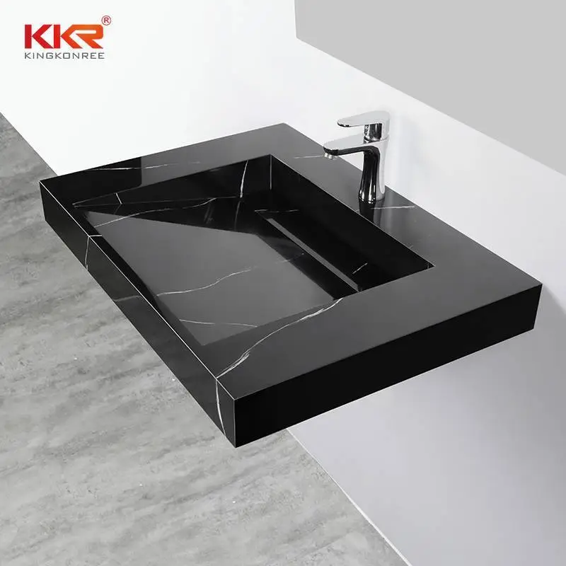 Modern Design Luxury Man-Made Stone Wall Hung Basin Solid Surface Acrylic Wall Mounted Black Wash Basin KKR-USVS-30 - M8858 1