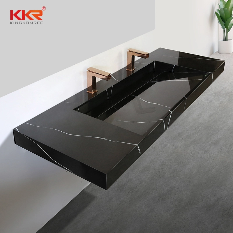 Pia de banheiro preta de pedra artificial Kingkonree KKR-USVS-60 - 8858 1
