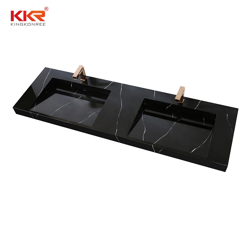 Badezimmer-Waschbecken in Marmoroptik, wandhängendes Acryl-Doppelwaschbecken mit fester Oberfläche KKR-USVS-70D - 8858 1