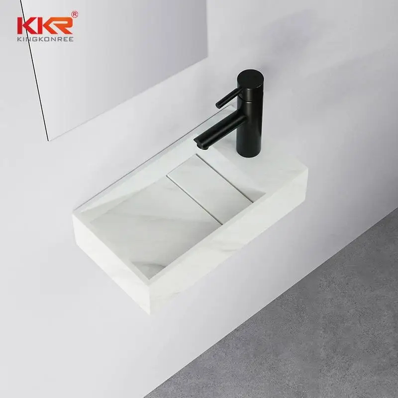 Lavabo de pared montado en la pared de piedra de resina de superficie sólida acrílica, lavabo de lavado a mano para proyecto KKR-1106 1